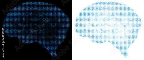 brain artificial intelligence concept with bit binary 1 0 blue glow transparent background
