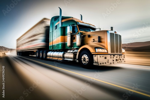 Truck on the road with motion blur effect. Transportation concept