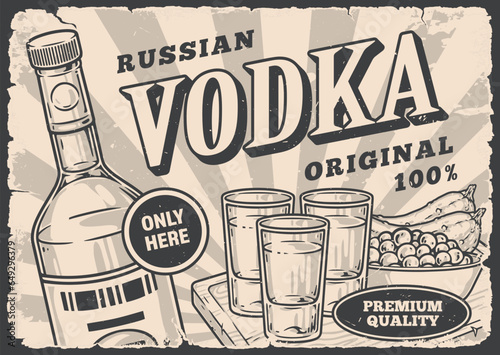 Russian vodka monochrome vintage sticker