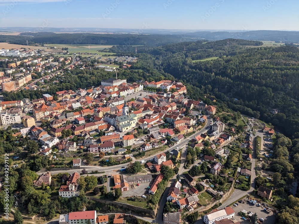 Stribro historical Czech old town square and city center aerial panorama landscape view