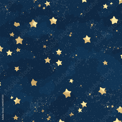 Seamless-pattern-of-the-night-sky-with-gold-foil-constellations-stars-and-clouds-watercolor