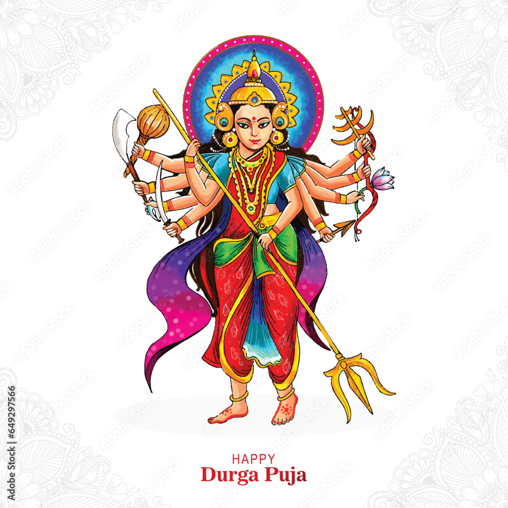 Obraz premium Happy durga puja india festival holiday card illustration background