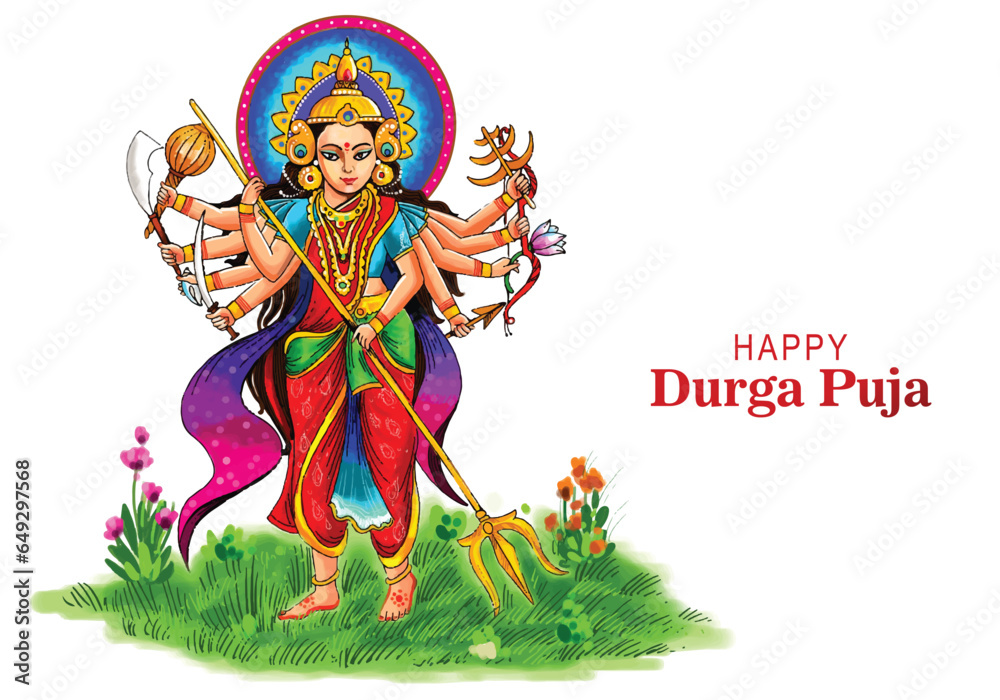 Fototapeta premium Happy durga puja india festival holiday card illustration background