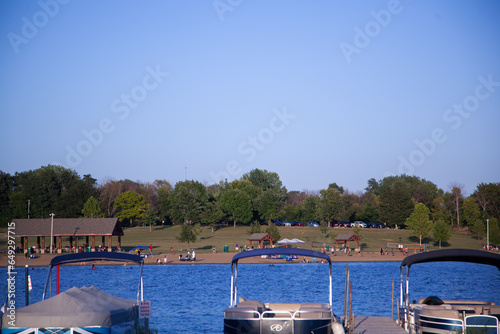 Lake shore crowded with people on Labor Day in Iowa © Bryan