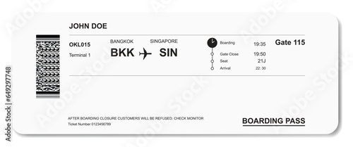Template of airline boarding pass ticket isolated on white background