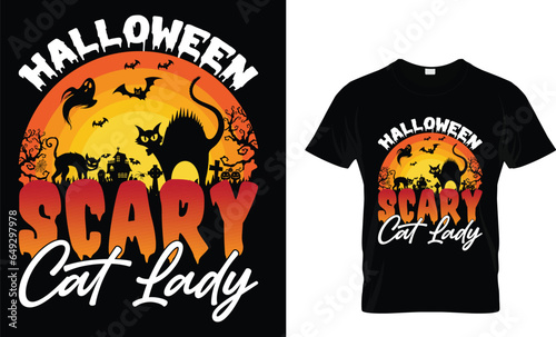 Halloween Unique  And High Quality T-Shirt Vector. This  Season To Be Happy  Horror And Spooky .Ready For Print   Clothes  Mug  Greeting Card. Cartoon-Style  Pumpkins  Cats  Bats  Witches Design