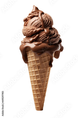 Chocolate ice cream cone isolated on white background