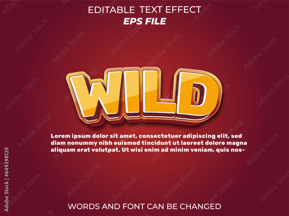 wild text effect, editable, 3d text for logo and business brand. vector template