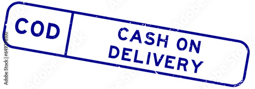 Grunge blue COD cash on delivery word square rubber seal stamp on white background