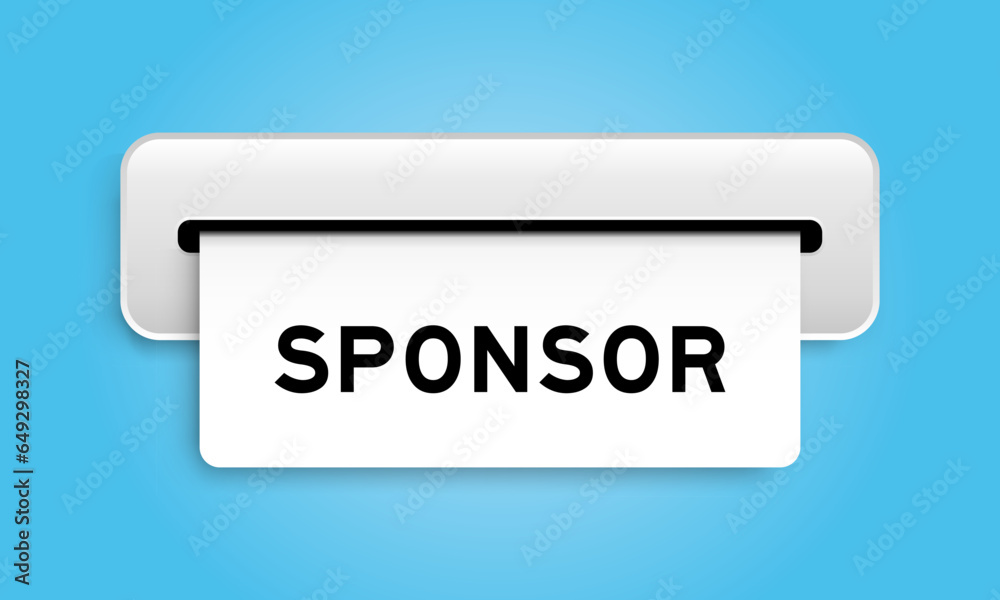White coupon banner with word sponsor from machine on blue color background White coupon banner with word sponsor from machine on blue color background