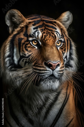 Portrait of a tiger on a black background in the studio