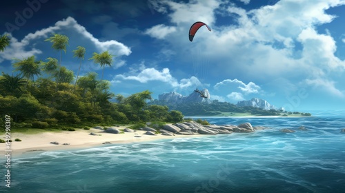 ocean island kiteboarding kiteboarding illustration vacation kitesurfing, beach fun, surfing extreme ocean island kiteboarding kiteboarding photo