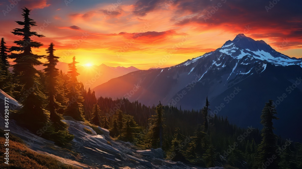 Obraz premium outdoor fiery sunset cascades illustration sky travel, beautiful scenic, view summer outdoor fiery sunset cascades
