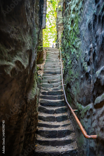 Prachovske skaly in sun lights, Cesky raj sandstone cliffs in Bohemian Paradise, Czech Republic