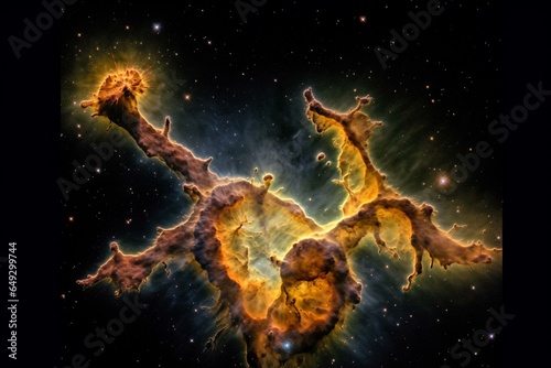 Astronomical telescope captures young star-forming regions and individual stars in Carina Nebula. Generative AI © Mason
