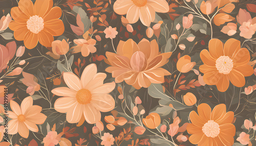 seamless pattern with autumn flowers  seamless floral background  seamless floral pattern