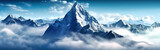Panoramic view of foggy mountains. Aerial view of snowy mountains. Banner design