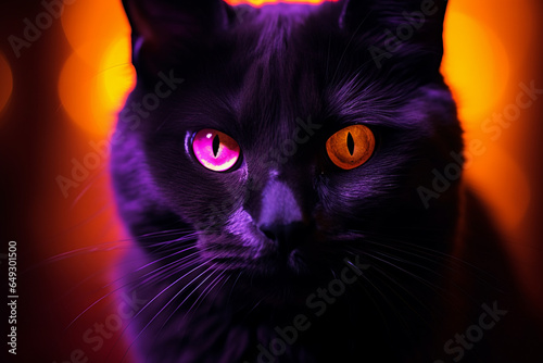 black cat close up portrait for Halloween