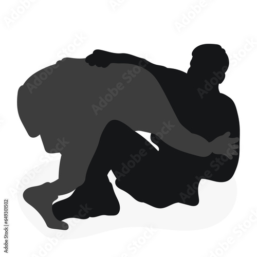 Image of silhouettes sambo athletes in sambo wrestling, combat sambo, duel, fight, fistfight, struggle, tussle, brawl, jiu jitsu. Martial art, sportsmanship