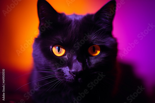 black cat close up portrait for Halloween photo