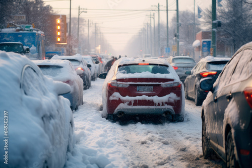 Traffic jam caused by heavy snowfall © graja