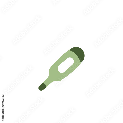 Hospital tools character. Green thermometer sticker.