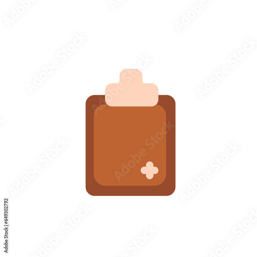 Hospital tools character. Brown patient data sticker.