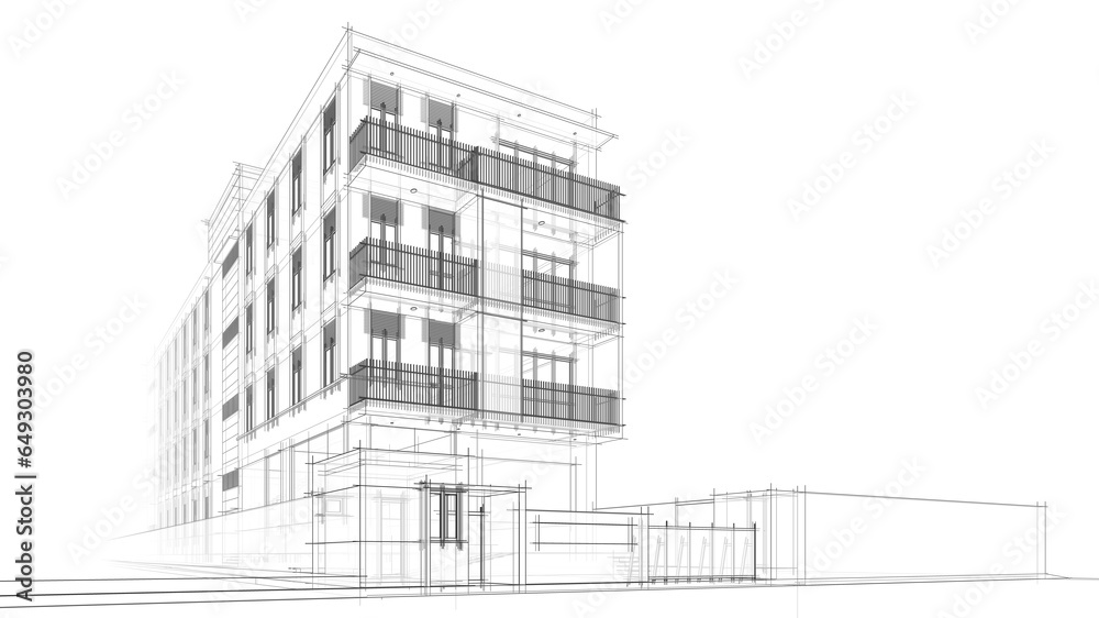 Modern building architectural sketch 3d rendering Modern building architectural sketch 3d rendering