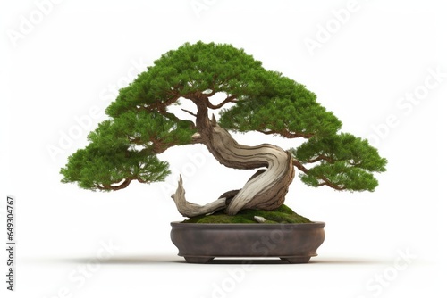 A miniature bonsai tree, a symbol of Japanese artistry and nature, with intricate pruning and greenery.