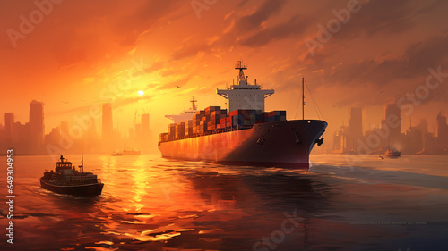 container cargo ship In the sea