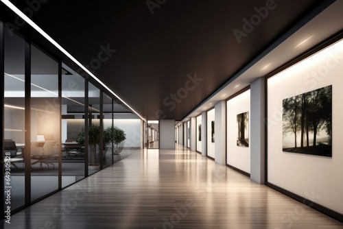 A hallway with a beautiful painting on the wall