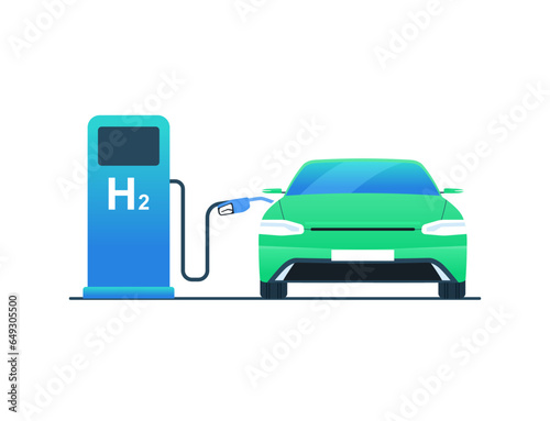 Car fueled with hydrogen. Vector illustration..