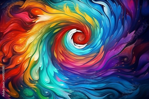 Colorful swirling patterned spiral with abstract waves. Mesmerizing illusion of movement and energy. Psychedelic background for music and events. Generative AI © Sander