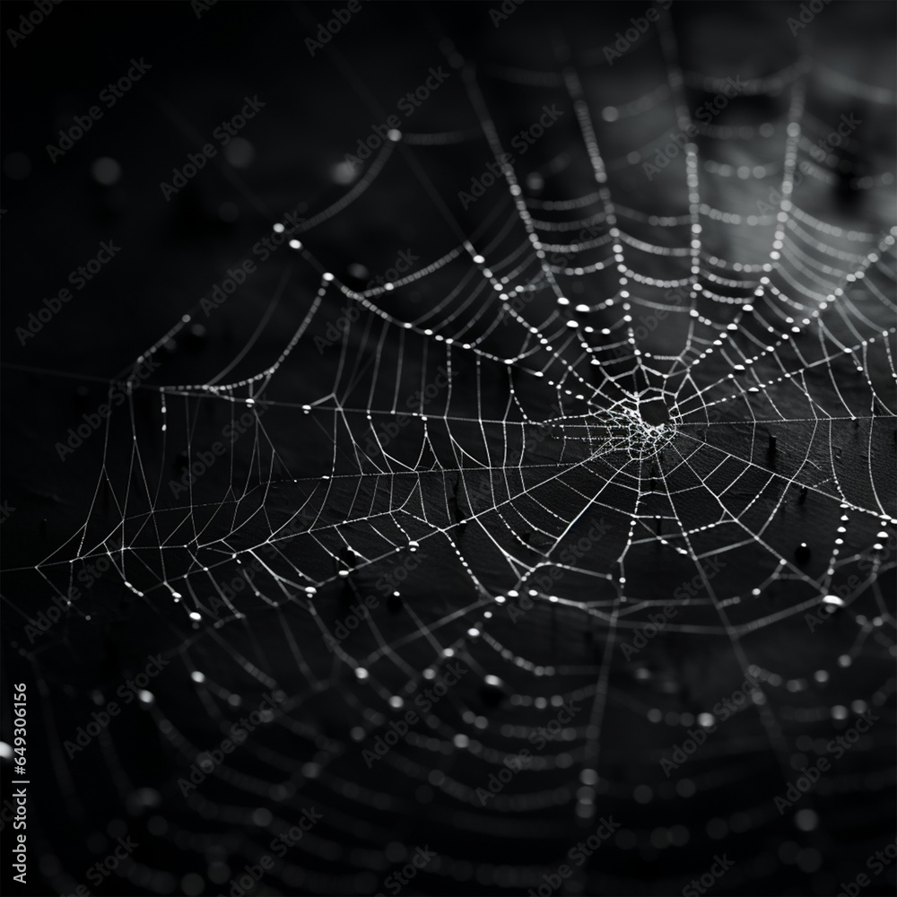 Fototapeta premium Spiderweb On Black Background, ai technology