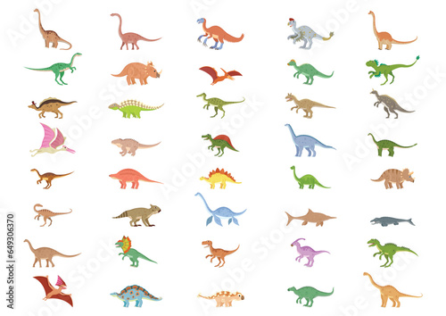 Different kinds of dinosaurs collection vector illustration. Set of different dinosaurs cartoon character © MihaiGr