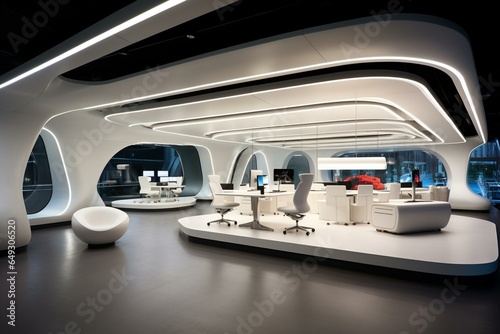 Futuristic office design. Generative AI © Elizabeth