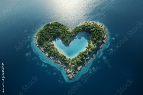 Heart-shaped island in turquoise waters. Generative AI