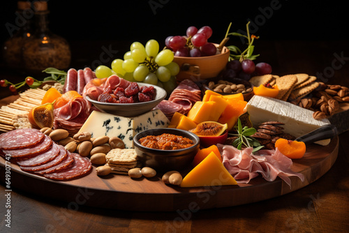 The artful arrangement of a Thanksgiving cheese and charcuterie board, showcasing an assortment of cheeses, meats, and garnishes, Thanksgiving, Thanksgiving dinner