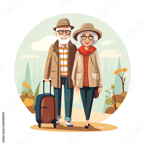 Traveling, old people. Character design. World Travel. Planning summer vacations. Flat design vector illustration.
