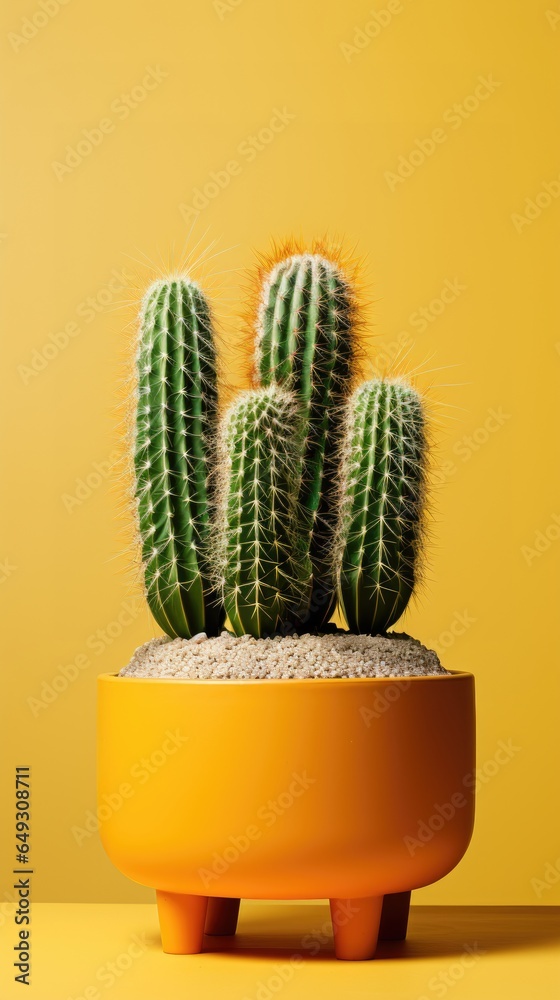 single cactus on pot with yellow background can be use for wallpaper, stories or story single cactus on pot with yellow background can be use for wallpaper, stories or story