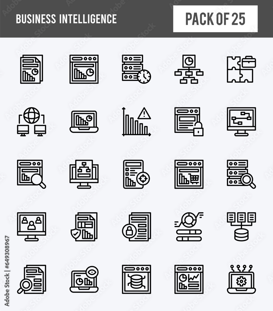25 Business Intelligence Lineal Expanded icons pack. vector illustration. 25 Business Intelligence Lineal Expanded icons pack. vector illustration.