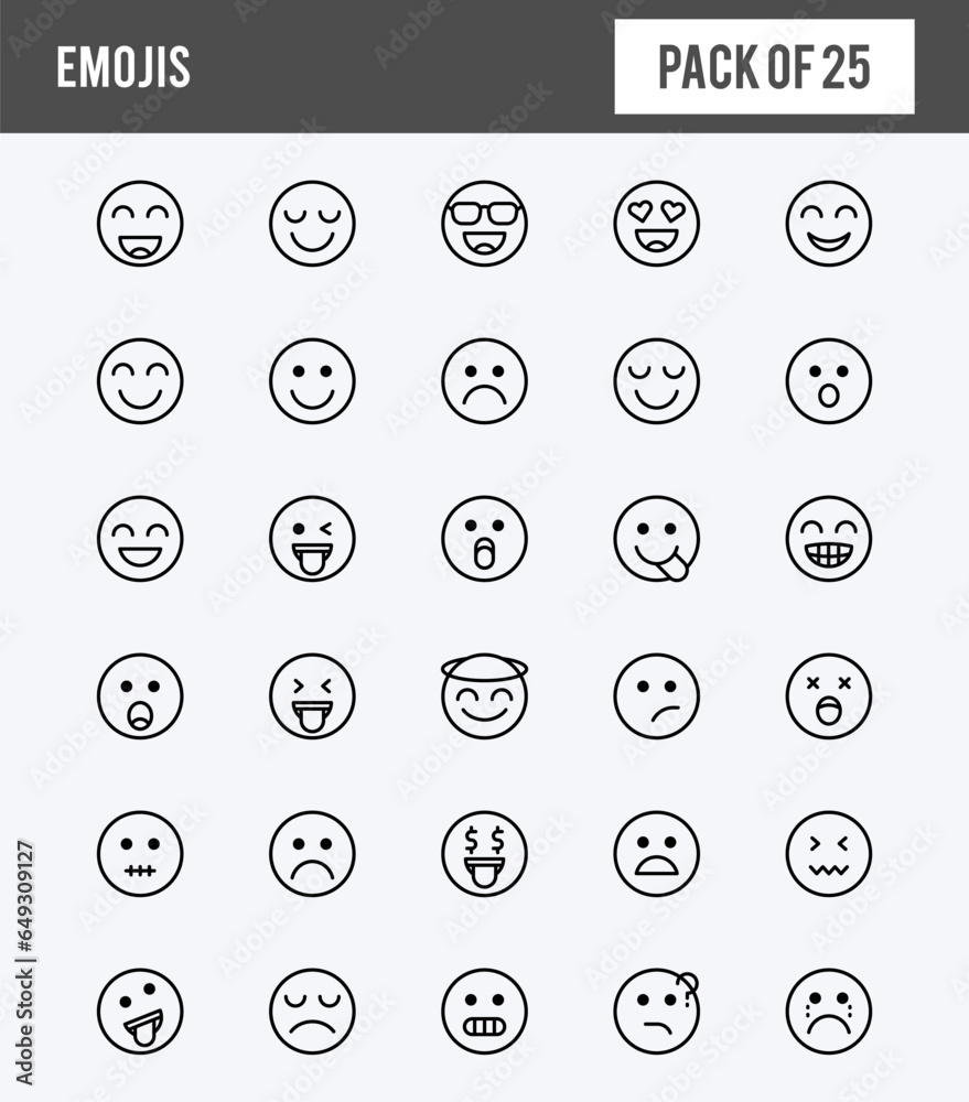 25 Emojis Lineal Expanded icons pack. vector illustration. 25 Emojis Lineal Expanded icons pack. vector illustration.
