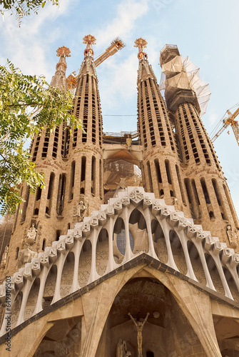 Barcelona, Spain - August 16, 2016: Cathedral of La Sagrada Familia. It is designed by architect Antonio Gaudi and is being build since 1882.