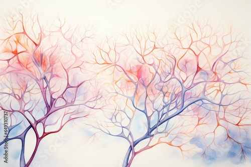Watercolor illustration portraying neurons in neurology and mental health. Generative AI