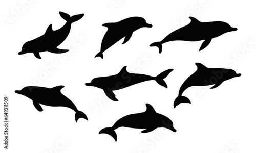 Set of Black dolphin silhouettes