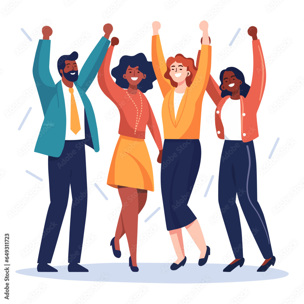 Fototapeta premium Set Of People Celebrating. Happy team or group of friends with hands up