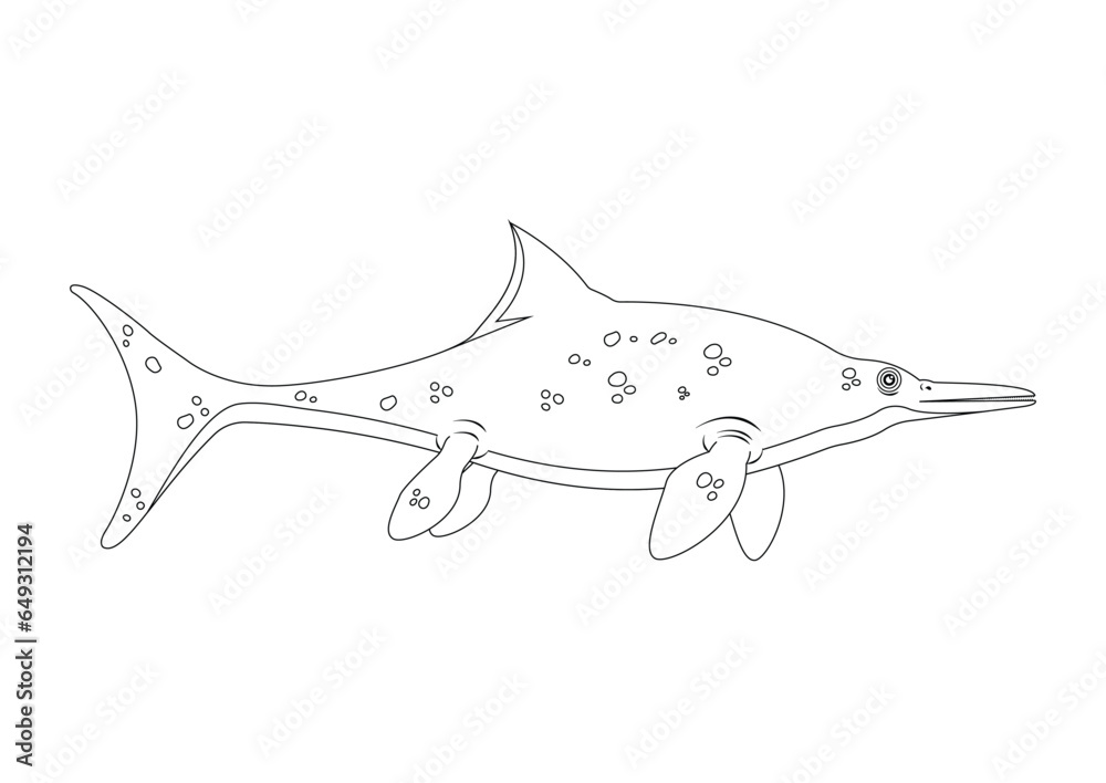Printable Ichthyosaurus Black and White Ichthyosaurus Dinosaur Cartoon Character Vector ...