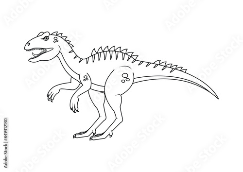 Black and White Allosaurus Dinosaur Cartoon Character Vector. Coloring Page of a Allosaurus Dinosaur