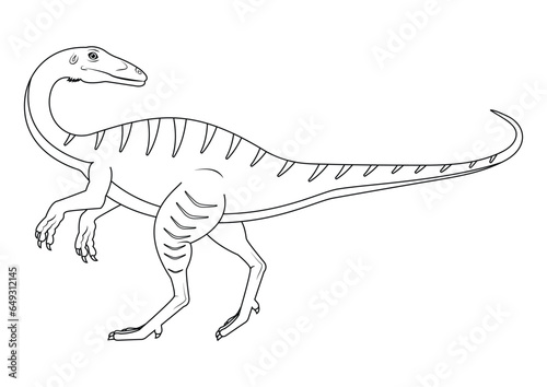 Black and White Coelophysis Dinosaur Cartoon Character Vector. Coloring Page of a Coelophysis Dinosaur photo