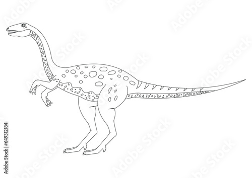 Black and White Elaphrosaurus Dinosaur Cartoon Character Vector. Coloring Page of a Elaphrosaurus Dinosaur photo